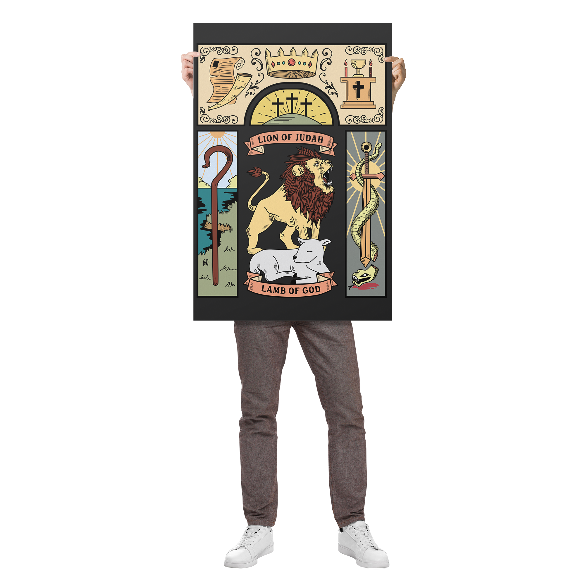The_Lion_and_the_Lamb_Premium_Wall_Post_24x36_Man_Holding_V_Mockup.png