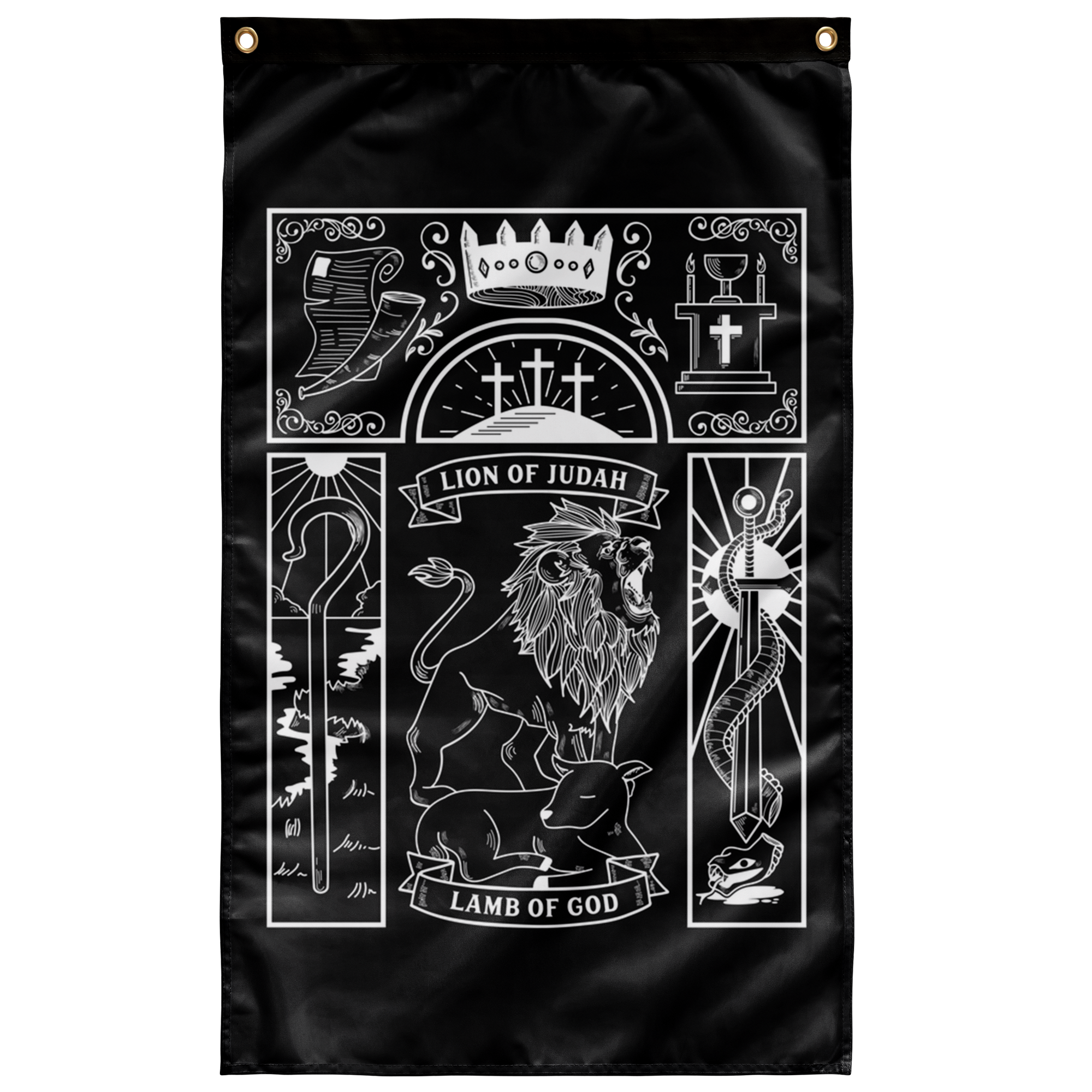 The Lion and the Lamb B&W (Wall Flag)